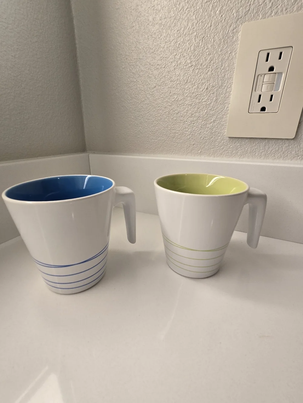 Set of 2 IKEA MUG White W Stripes L Hook Handle Coffee Tea Mugs Cups